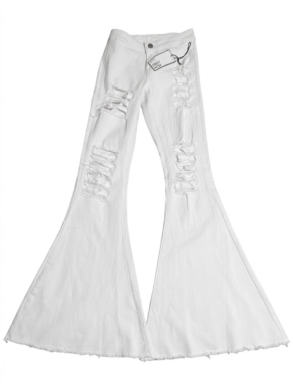 Women's White Distressed Flared Jeans - Brand Not Visible